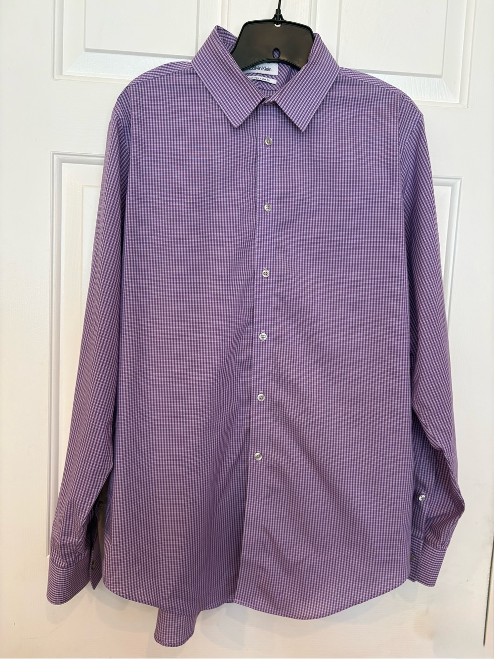 Calvin Klein Men’s Slim Fit Non-Iron Check Button Up LS Shirt Purple 16.5 34/35
